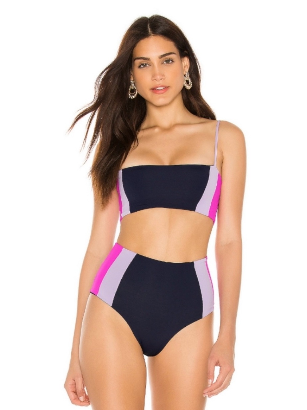 l*space retro Navy, Lavender & Hot Pink Colorblock High-Waist Bikini set